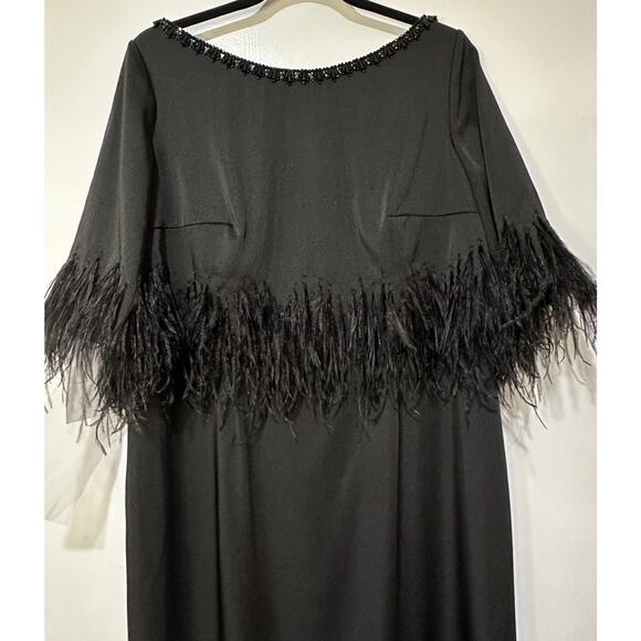 Mac Duggal Embellished Neck Feather Trim Cocktail Dress 11787 Size 14 Evening - Picture 6 of 16